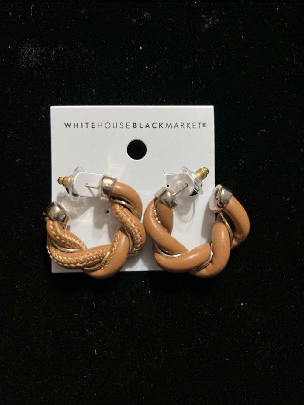 White House Black Market Braided Tan Hoop Earrings